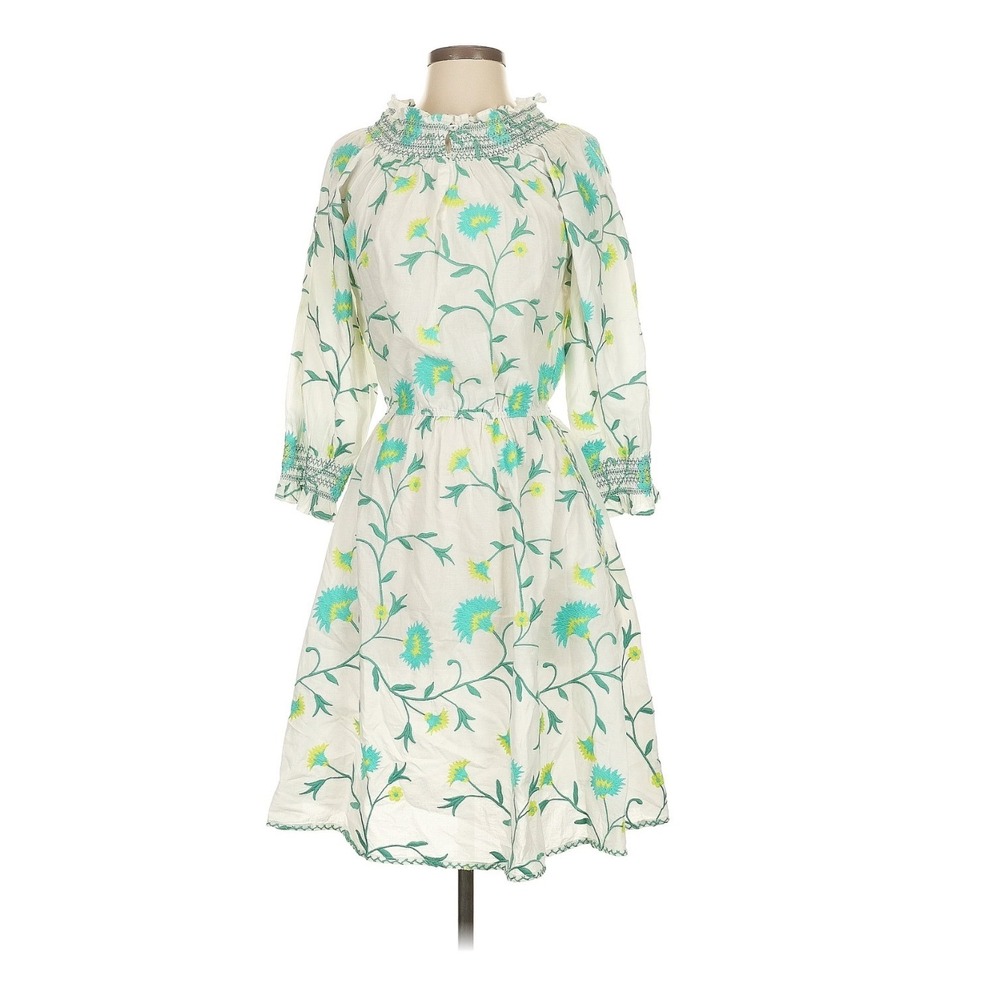 Nimo with Love Embroidered Dress Womens XS White Floral Cotton Smocked